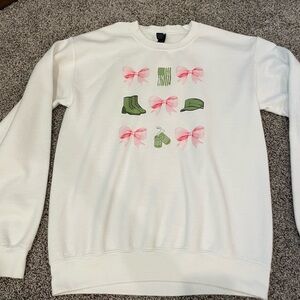 Gildan White Sweatshirt with Pink and Green Design